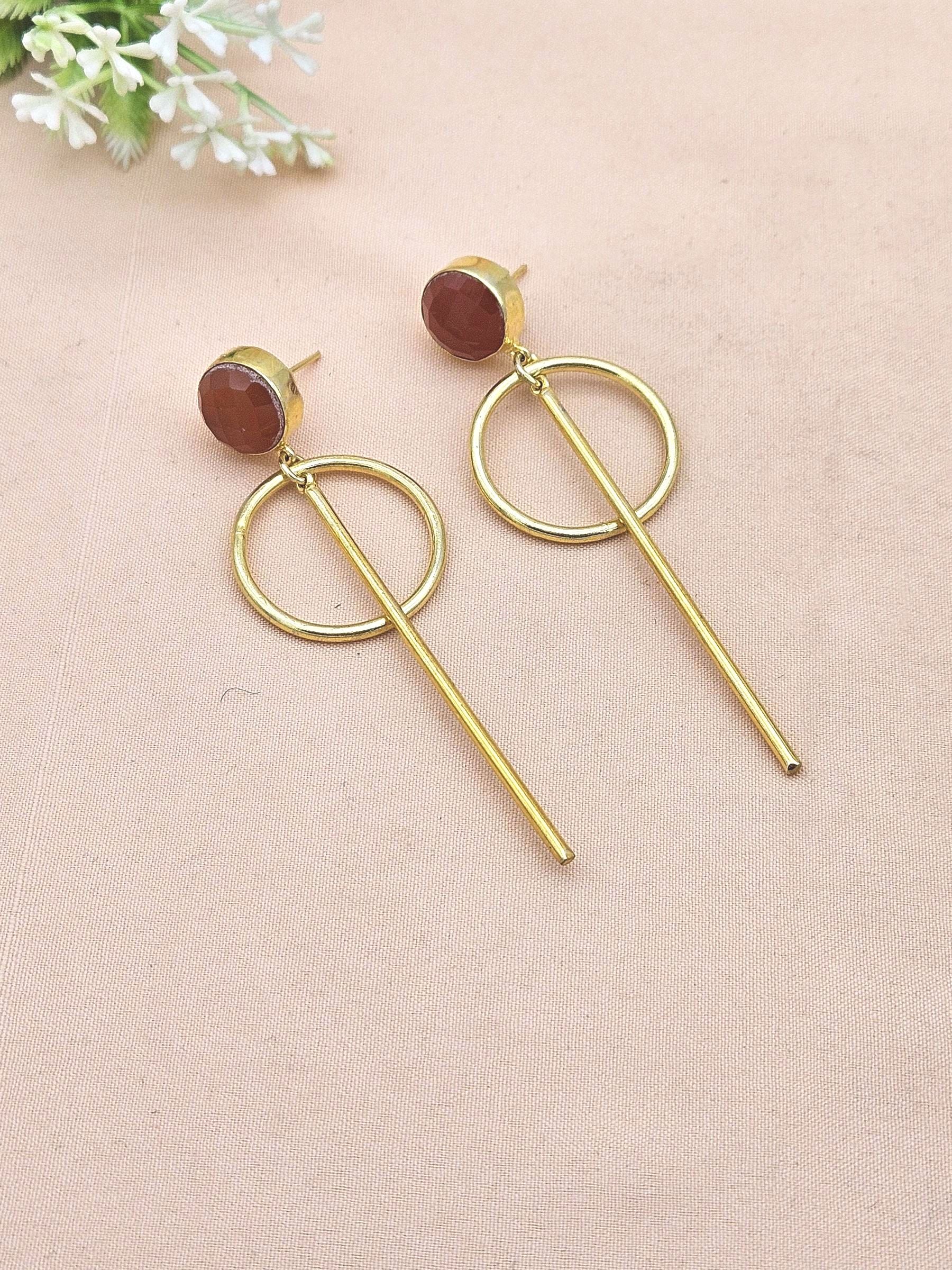 Awesome Gold Plated Dangle Earrings –Red Onyx stone Handcrafted Jewelry