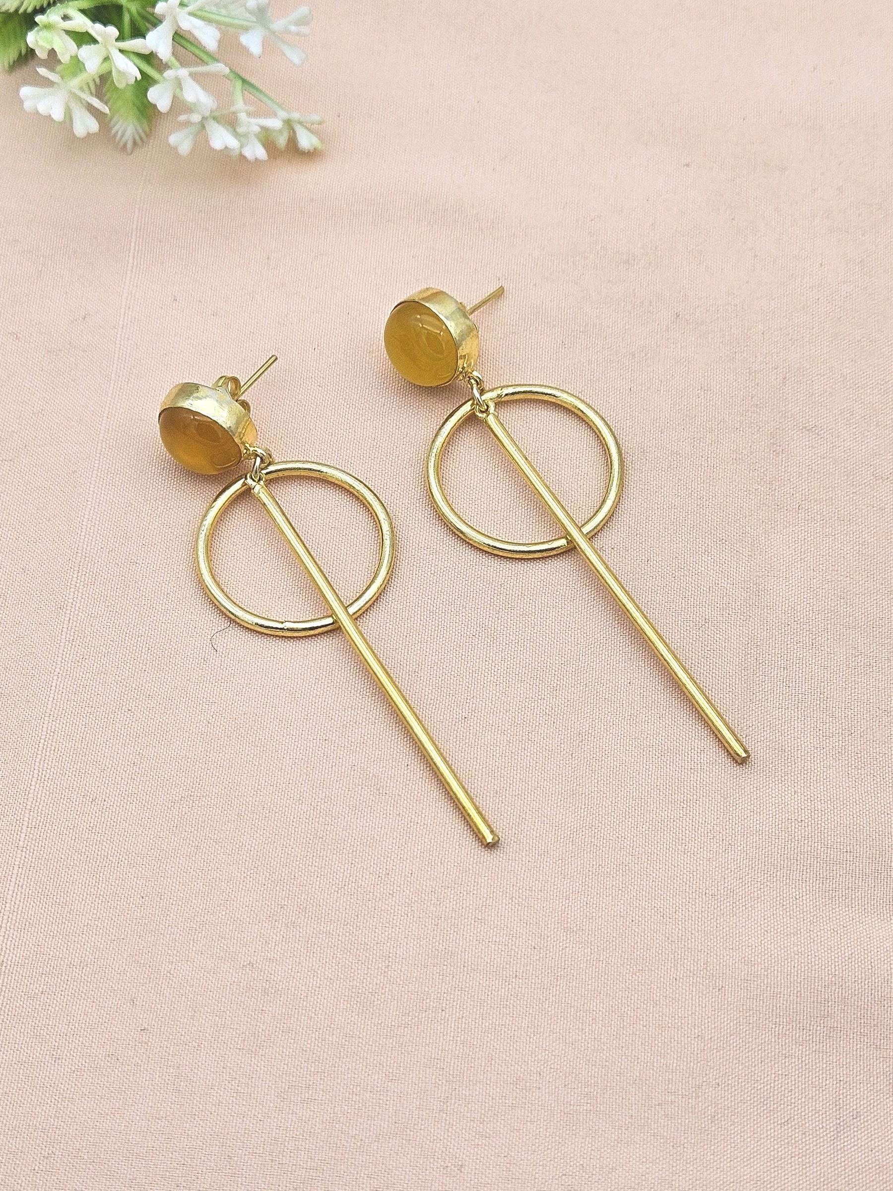 Awesome Gold Plated Dangle Earrings –Yellow Chalcedony Gemstone Handcrafted Jewelry