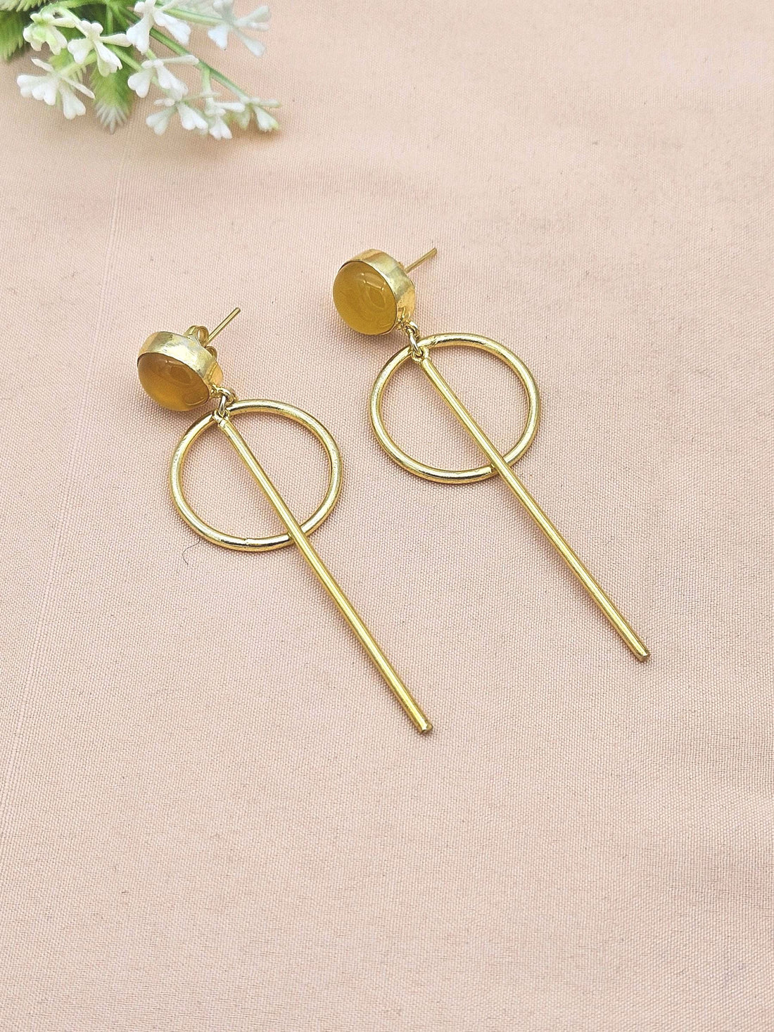 Awesome Gold Plated Dangle Earrings –Yellow Chalcedony Gemstone Handcrafted Jewelry