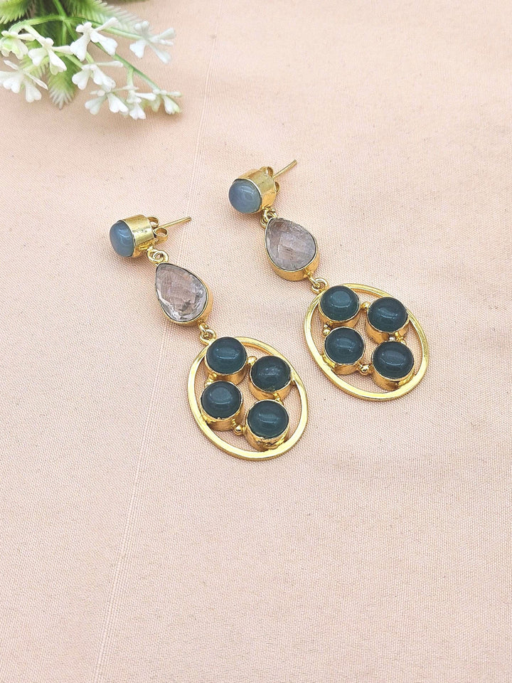 Gorgeous Gold Plated Dangle Earrings –Chalcedony-Golden rutile-Green Onyx Gemstone Jewelry