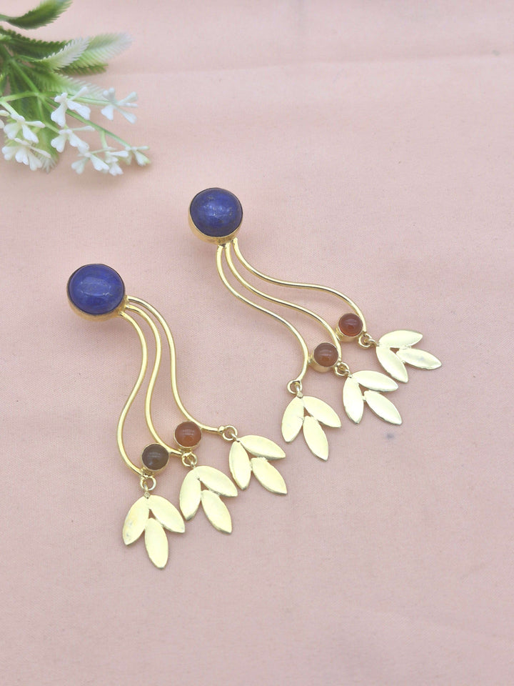 Charming Gold Plated Dangle Earrings –Lapis-Red Onyx stone Handcrafted Jewelry