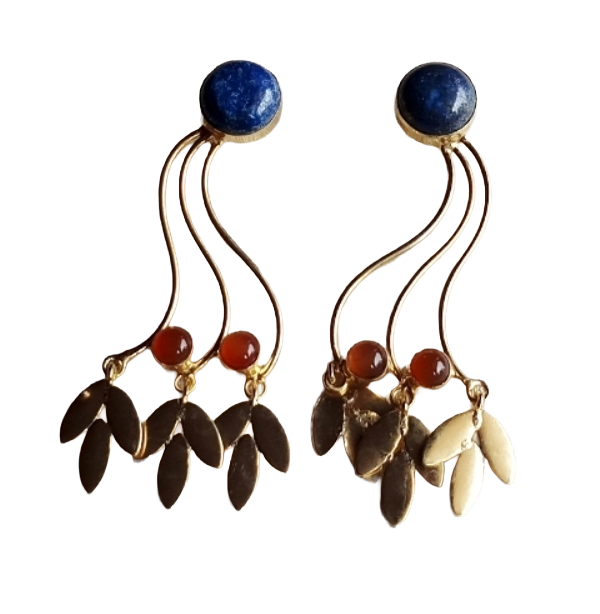 Charming Gold Plated Dangle Earrings –Lapis-Red Onyx stone Handcrafted Jewelry