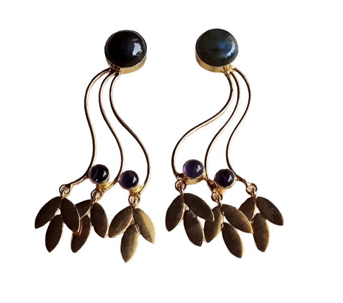Charming Gold Plated Dangle Earrings –Labradorite Amethyst  stone Handcrafted Jewelry
