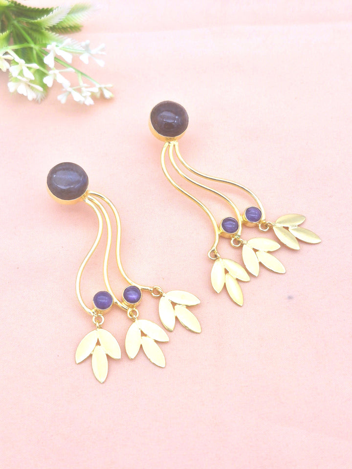 Charming Gold Plated Dangle Earrings –Labradorite Amethyst  stone Handcrafted Jewelry