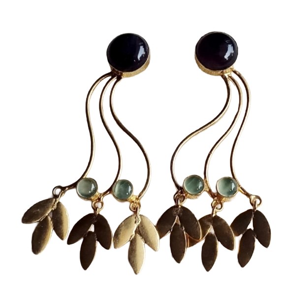 Charming Gold Plated Dangle Earrings –Prehnite Amethyst   stone Handcrafted Jewelry