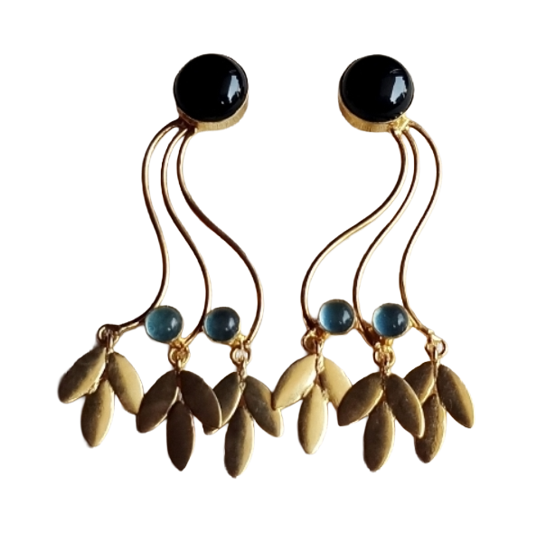 Charming Gold Plated Dangle Earrings –Black Onyx Chalcedony stone Handcrafted Jewelry