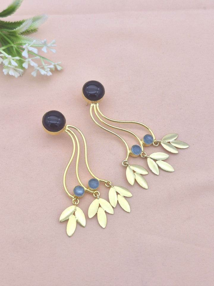 Charming Gold Plated Dangle Earrings –Green Onyx Yellow Chalcedony stone Handcrafted Jewelry
