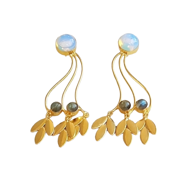 Charming Gold Plated Dangle Earring - Labradorite-Synthetic Opal  stone Handcrafted Jewelry