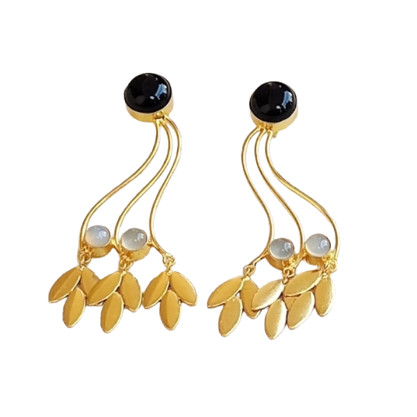 Charming Gold Plated Dangle Earring - Black Onyx Aquamarine stone Handcrafted Jewelry