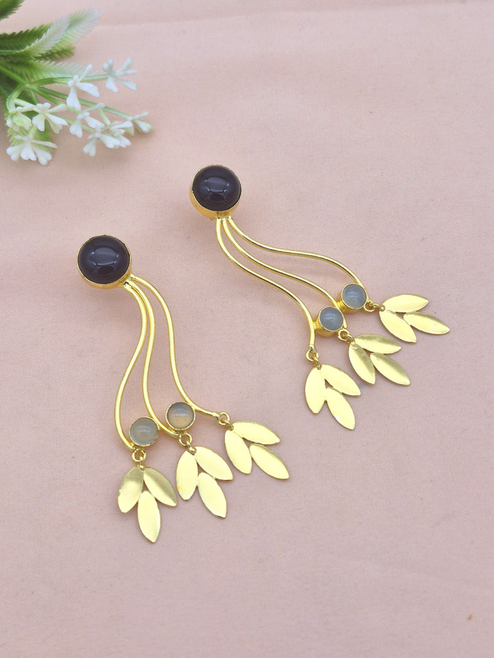 Charming Gold Plated Dangle Earring - Black Onyx Aquamarine stone Handcrafted Jewelry