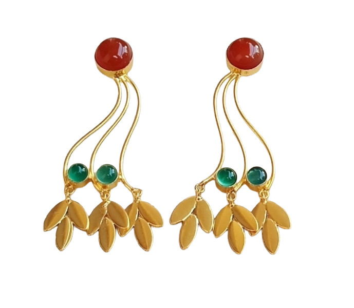 Charming Gold Plated Dangle Earring - Green & Red Onyx stone Handcrafted Jewelry