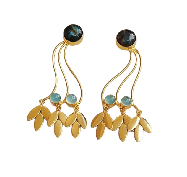 Charming Gold Plated Dangle Earring - Labradorite-Chalcedony stone Handcrafted Jewelry