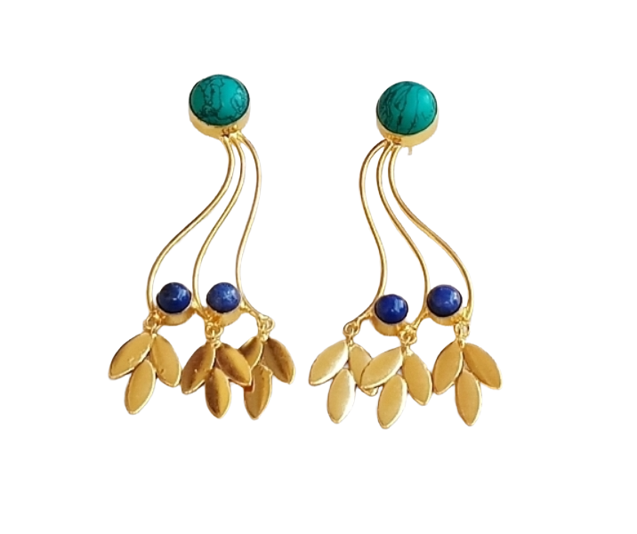 Charming Gold Plated Dangle Earring - Lapis-Turquoise stone Handcrafted Jewelry