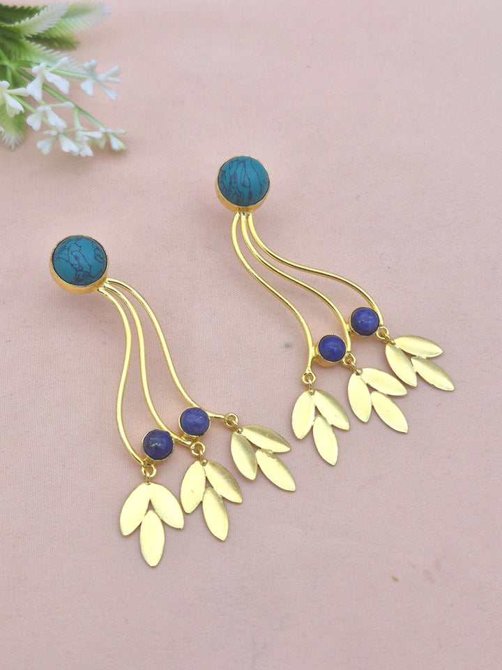 Charming Gold Plated Dangle Earring - Lapis-Turquoise stone Handcrafted Jewelry