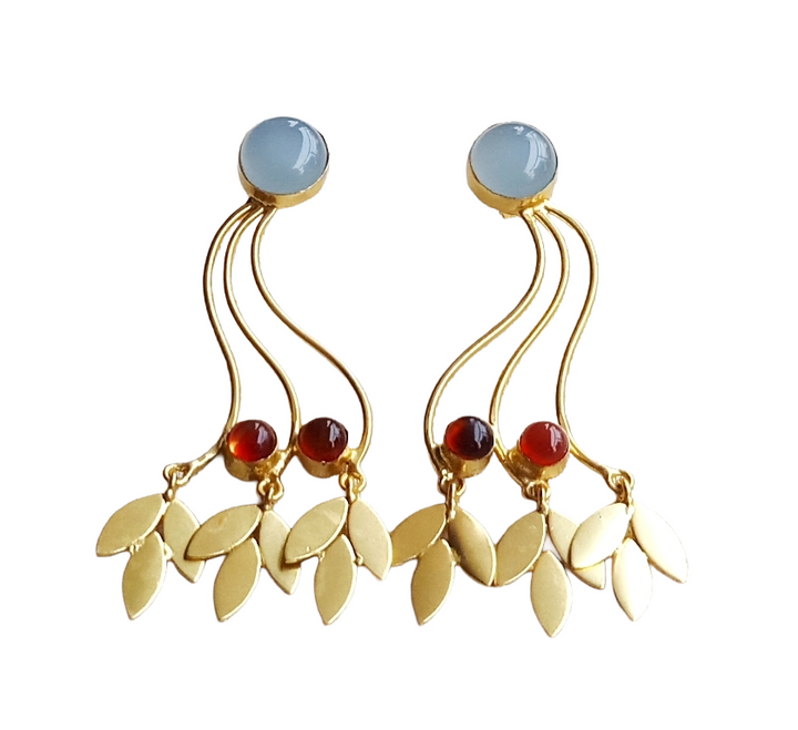 Charming Gold Plated Dangle Earring - Chalcedony-Red Onyx stone Handcrafted Jewelry