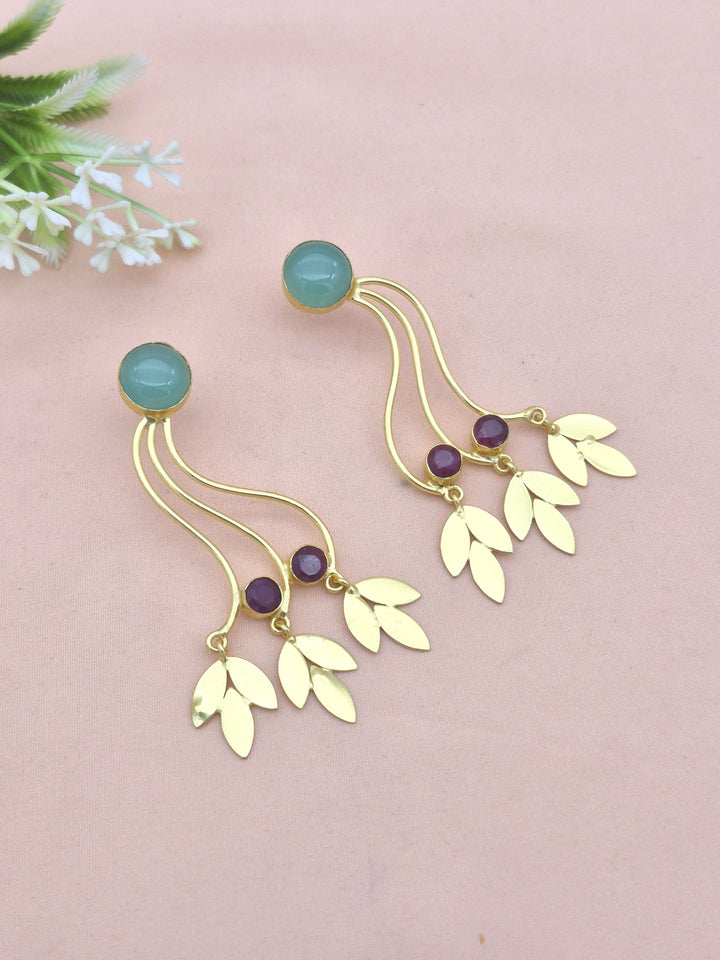 Charming Gold Plated Dangle Earring - Chalcedony-Red Hathipara stone Handcrafted Jewelry