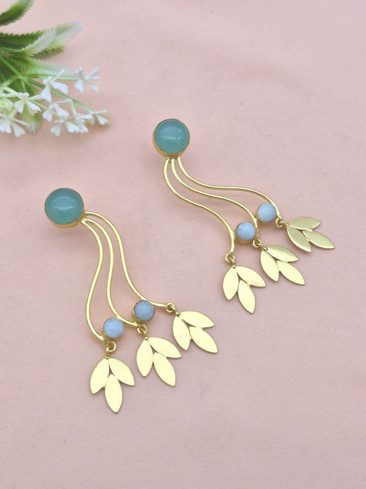 Charming Gold Plated Dangle Earring - Aquamarine-Amazonite stone Handcrafted Jewelry