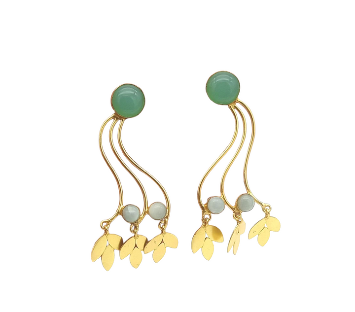 Charming Gold Plated Dangle Earring - Aquamarine-Amazonite stone Handcrafted Jewelry