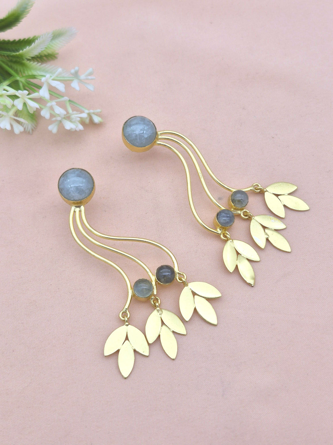 Charming Gold Plated Dangle Earring - Aquamarine-Prehnite stone Handcrafted Jewelry