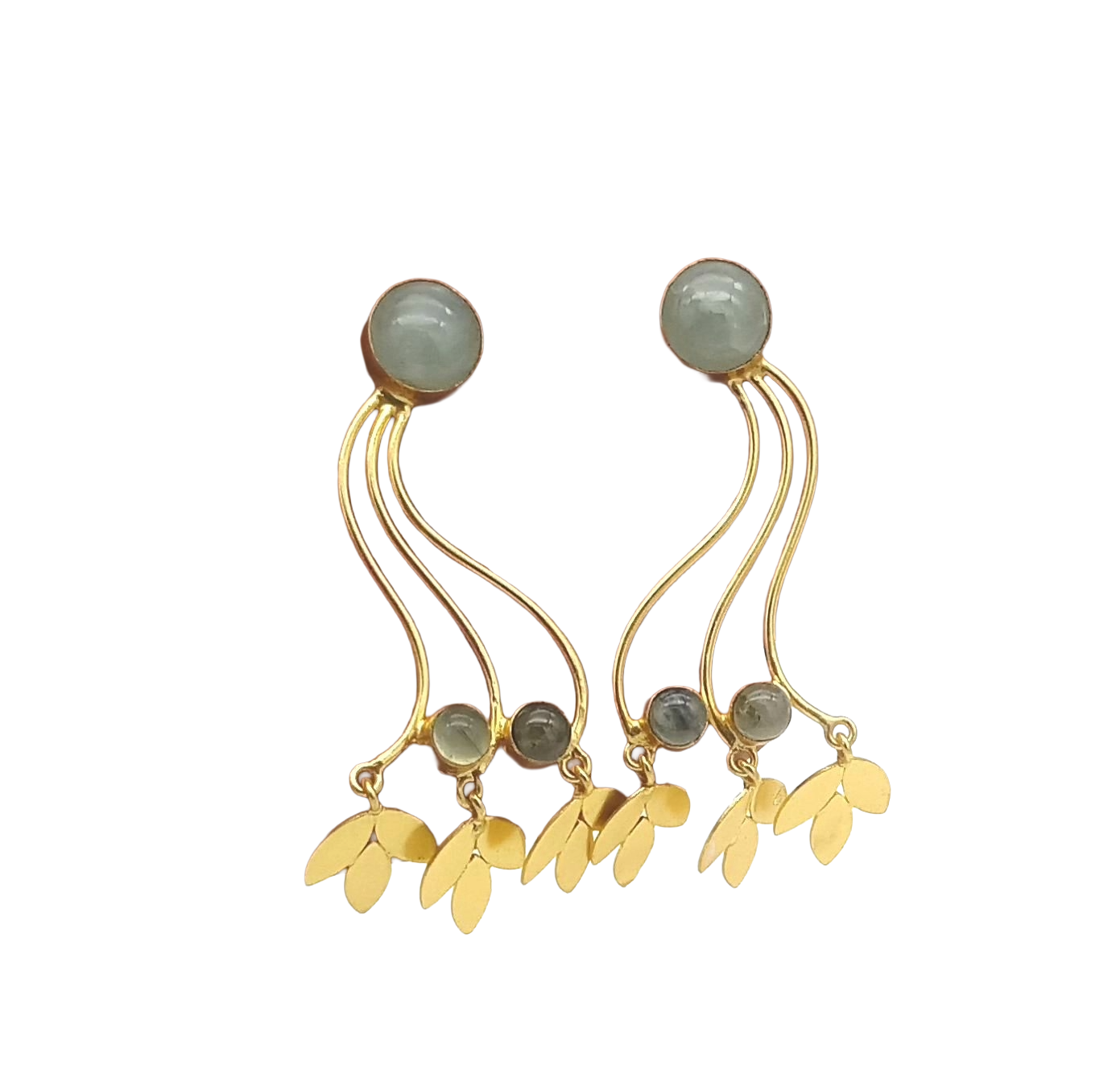 Charming Gold Plated Dangle Earring - Aquamarine-Prehnite stone Handcrafted Jewelry