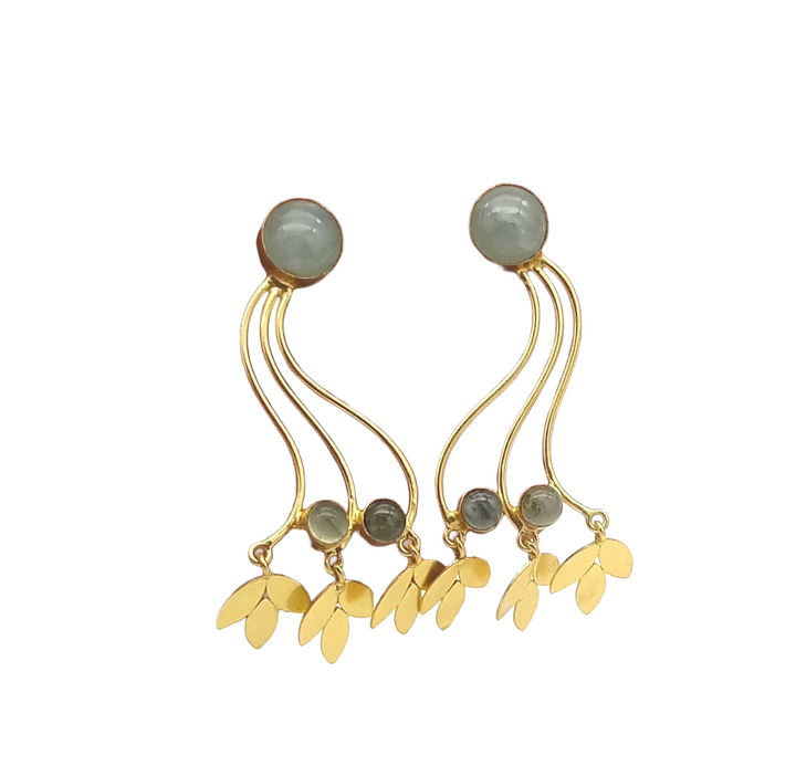 Charming Gold Plated Dangle Earring - Aquamarine-Prehnite stone Handcrafted Jewelry