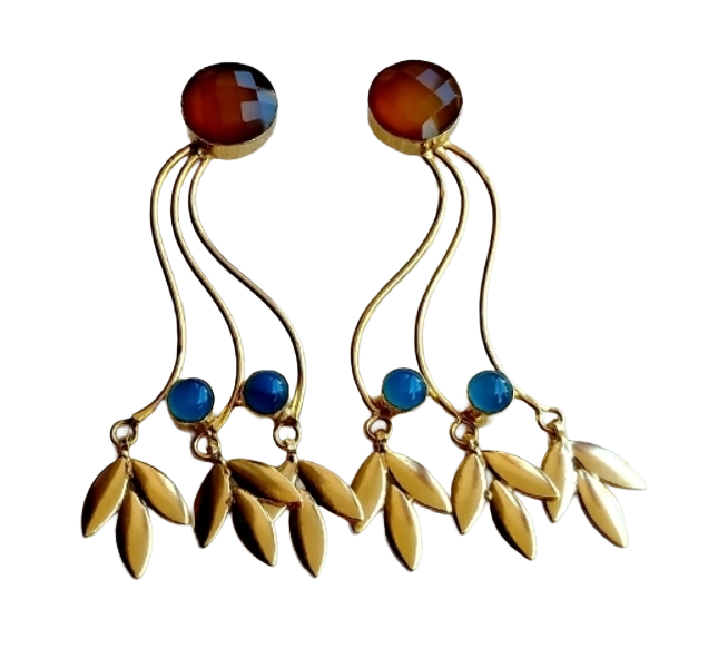 Charming Gold Plated Dangle Earrings –Yellow & Blue Chalcedony stone Handcrafted Jewelry