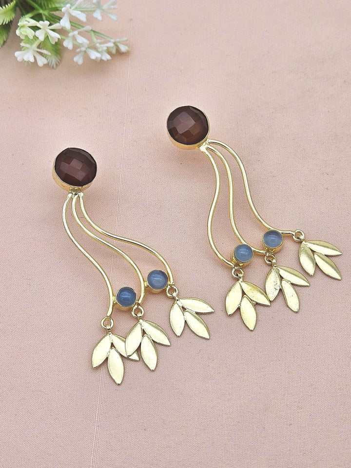 Charming Gold Plated Dangle Earrings –Yellow & Blue Chalcedony stone Handcrafted Jewelry
