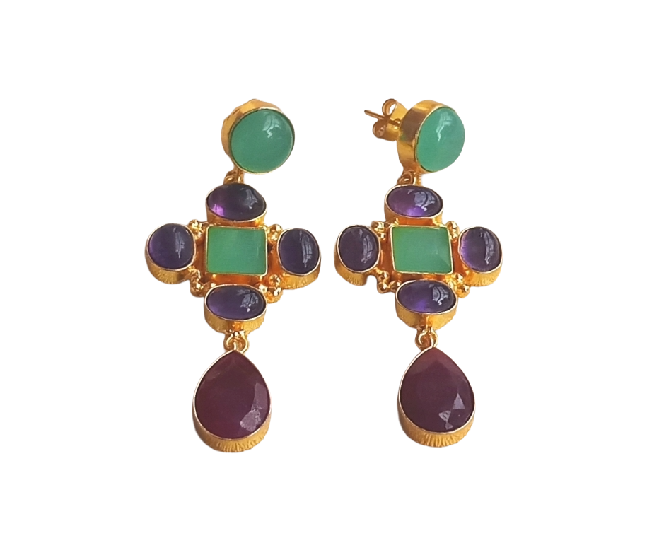 Stunning Gold Plated Dangle Earrings – Semi Precious Stone Jewelry