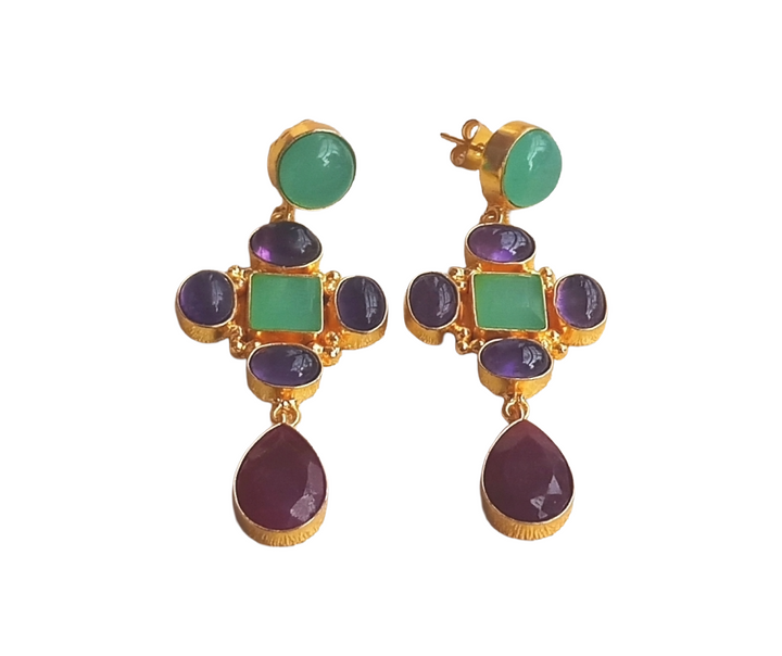 Stunning Gold Plated Dangle Earrings – Semi Precious Stone Jewelry