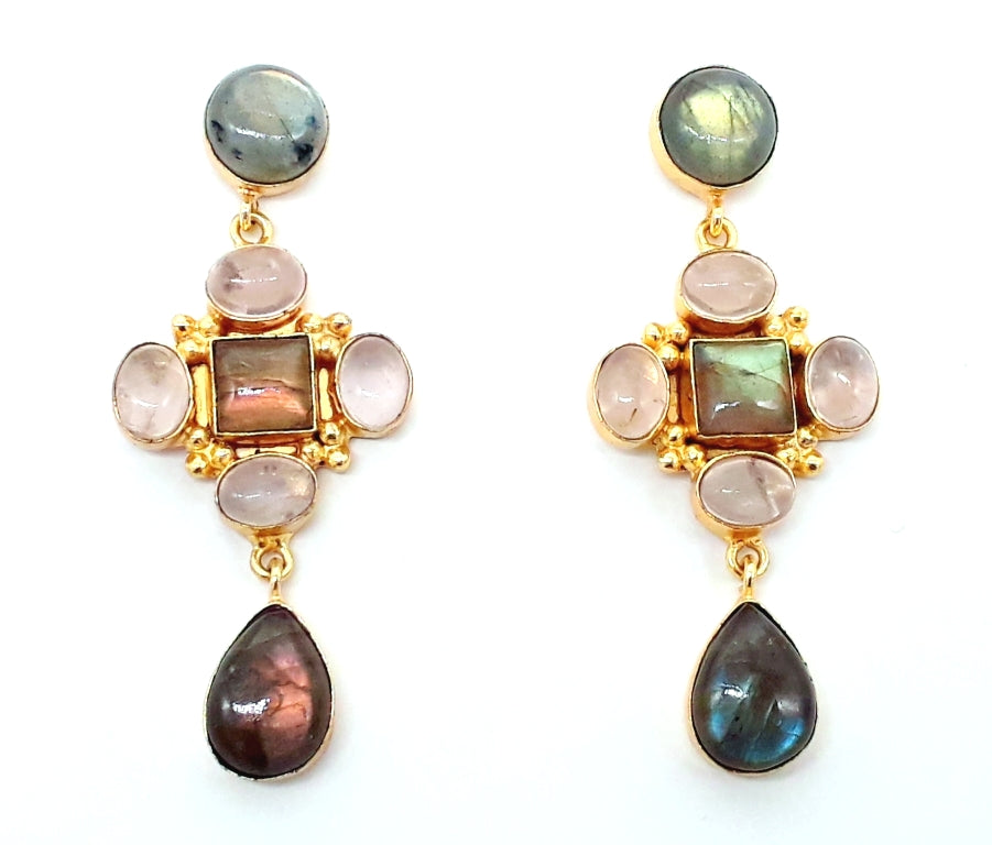 Stunning Gold Plated Dangle Earrings – Semi Precious Stone Jewelry