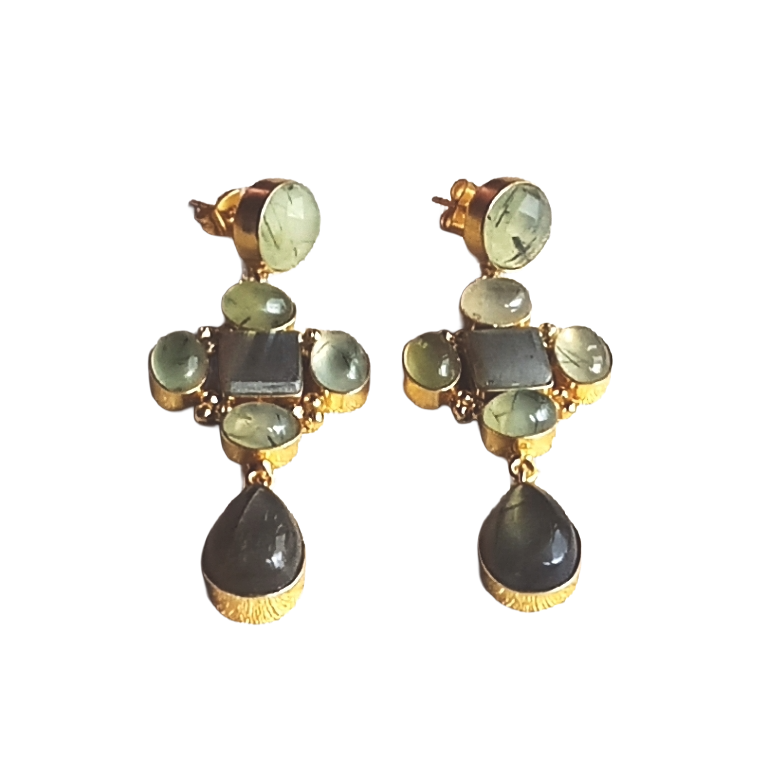 Stunning Gold Plated Dangle Earrings – Semi Precious Stone Jewelry