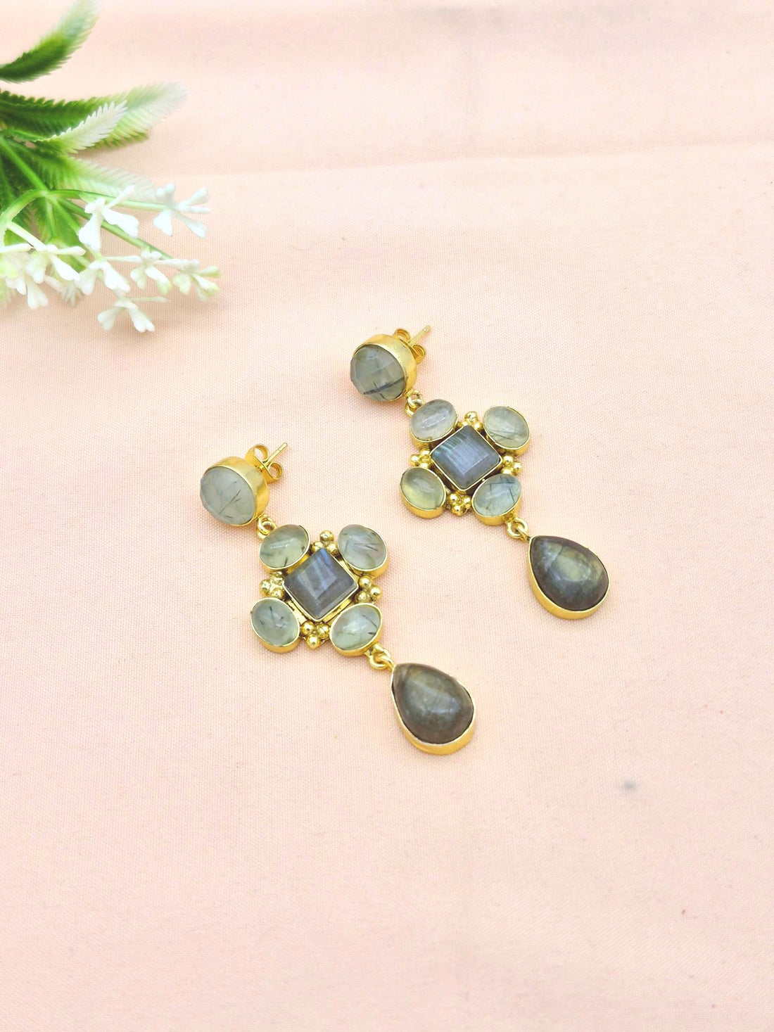 Stunning Gold Plated Dangle Earrings – Semi Precious Stone Jewelry