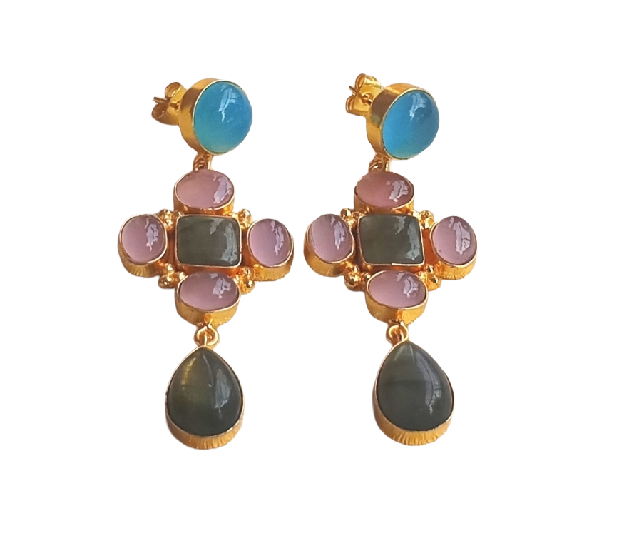 Stunning Gold Plated Dangle Earrings – Semi Precious Stone Jewelry