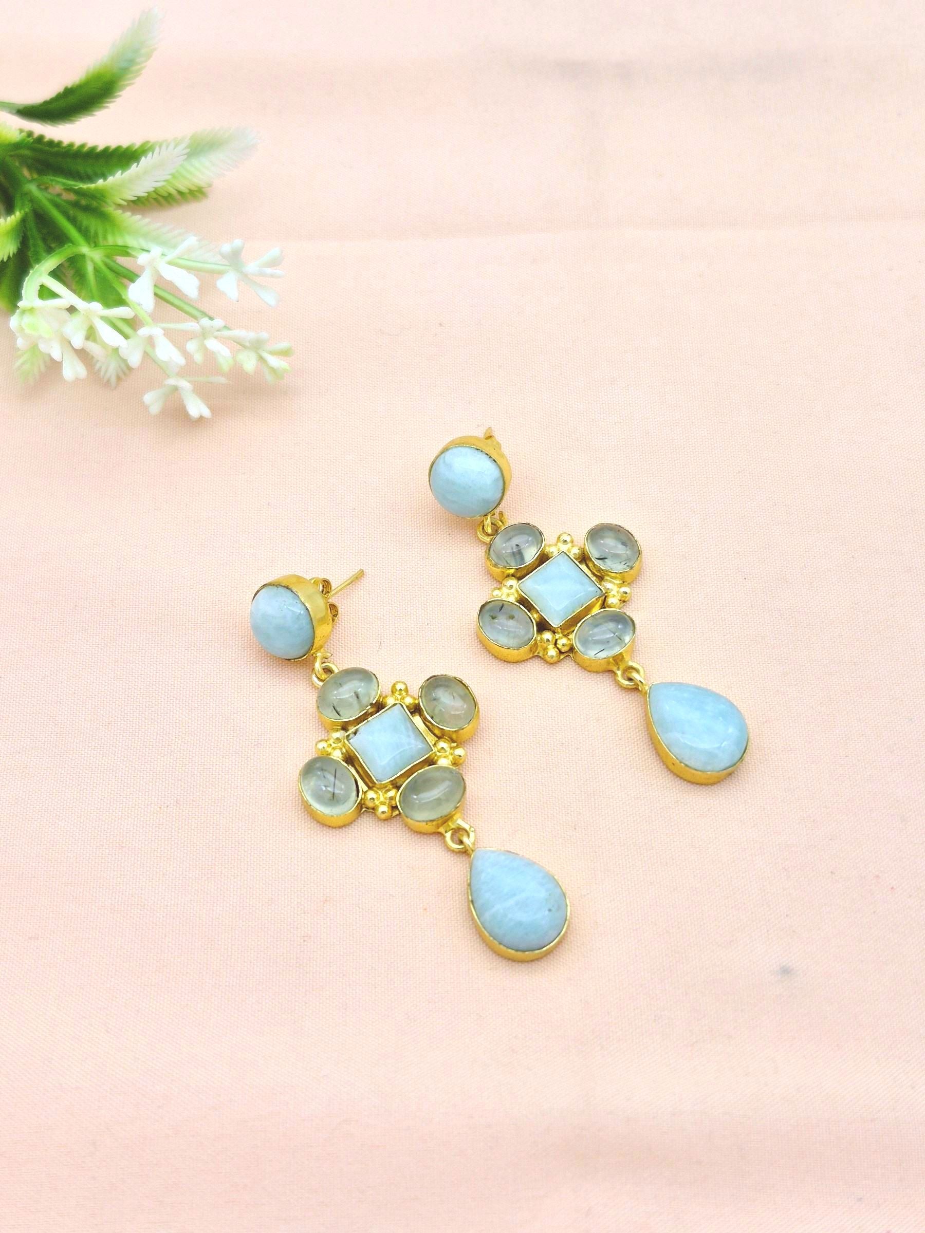 Stunning Gold Plated Dangle Earrings – Semi Precious Stone Jewelry