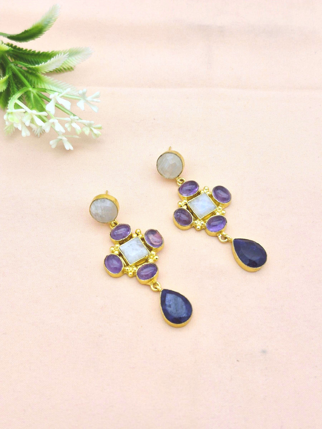 Stunning Gold Plated Dangle Earrings – Semi Precious Stone Jewelry
