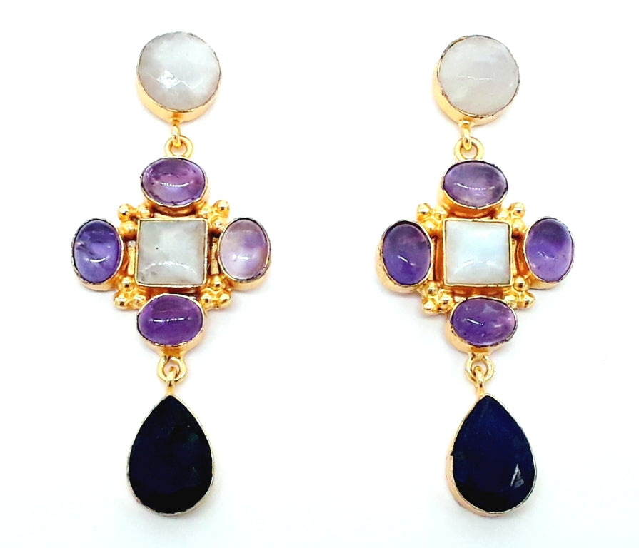 Stunning Gold Plated Dangle Earrings – Semi Precious Stone Jewelry