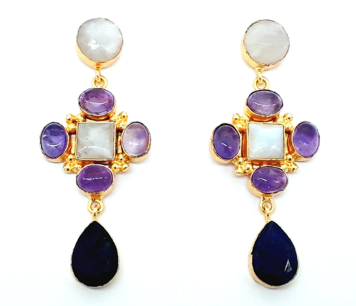 Stunning Gold Plated Dangle Earrings – Semi Precious Stone Jewelry