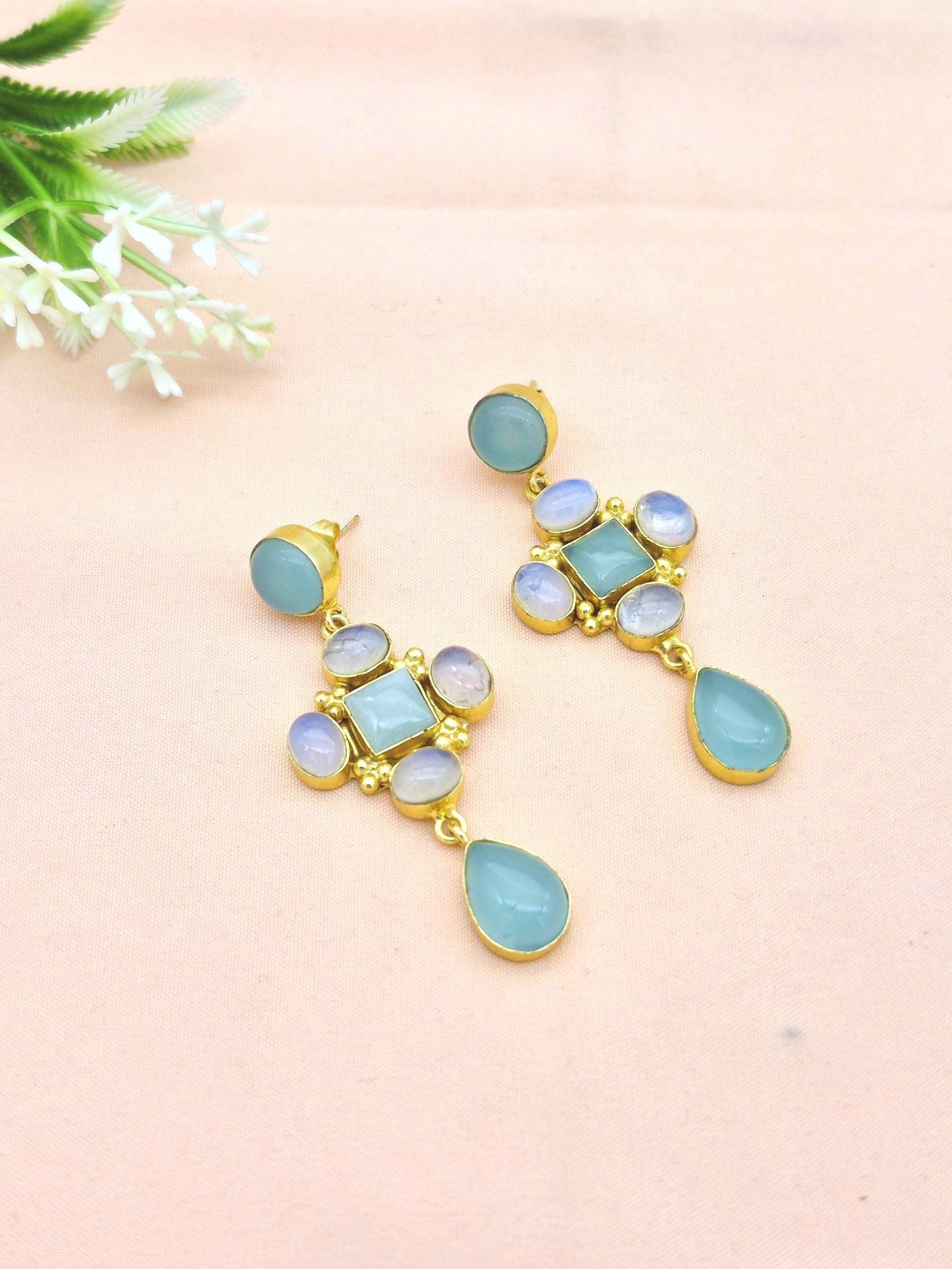 Stunning Gold Plated Dangle Earrings – Semi Precious Stone Jewelry