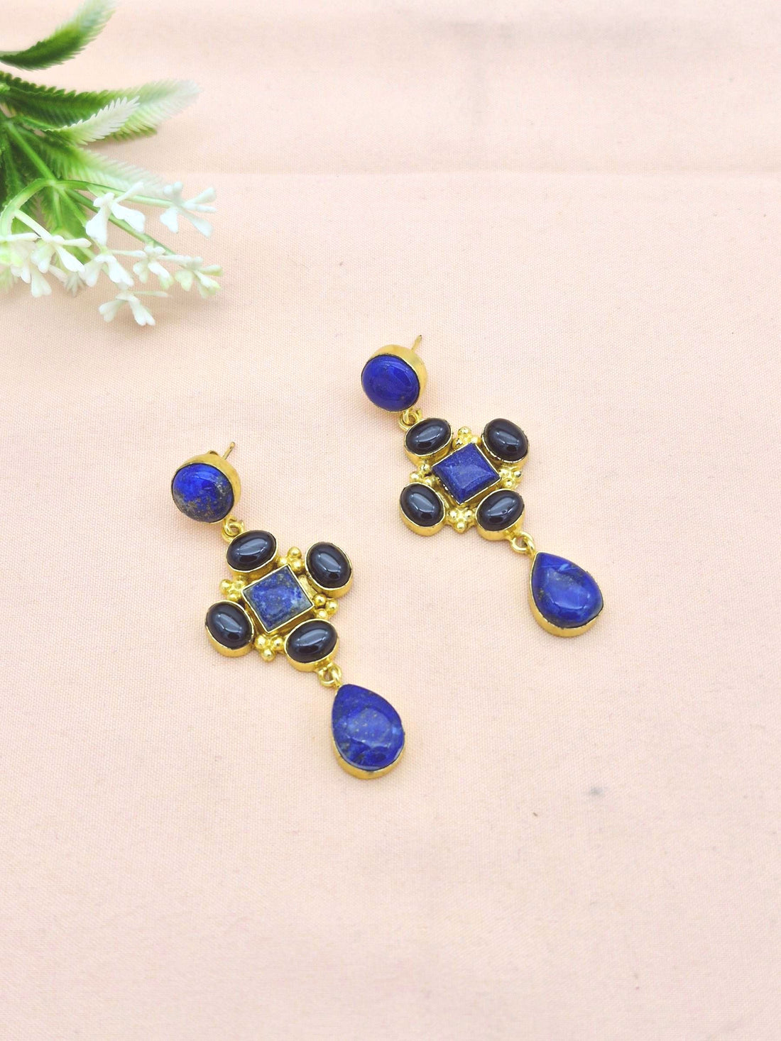 Stunning Gold Plated Dangle Earrings – Semi Precious Stone Jewelry