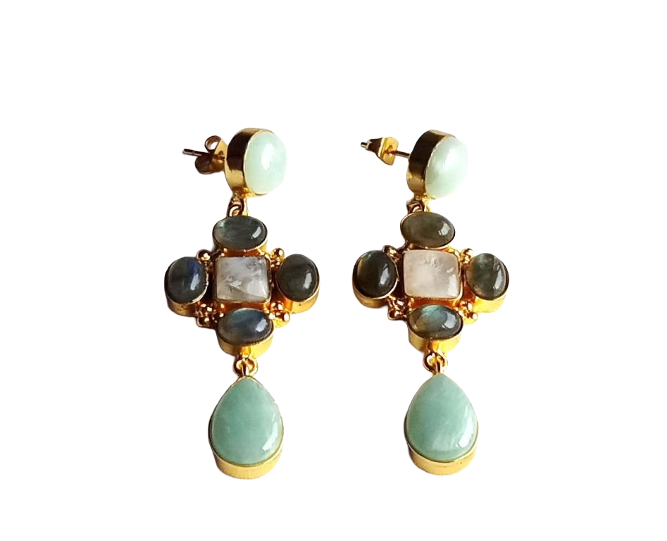 Stunning Gold Plated Dangle Earrings – Semi Precious Stone Jewelry
