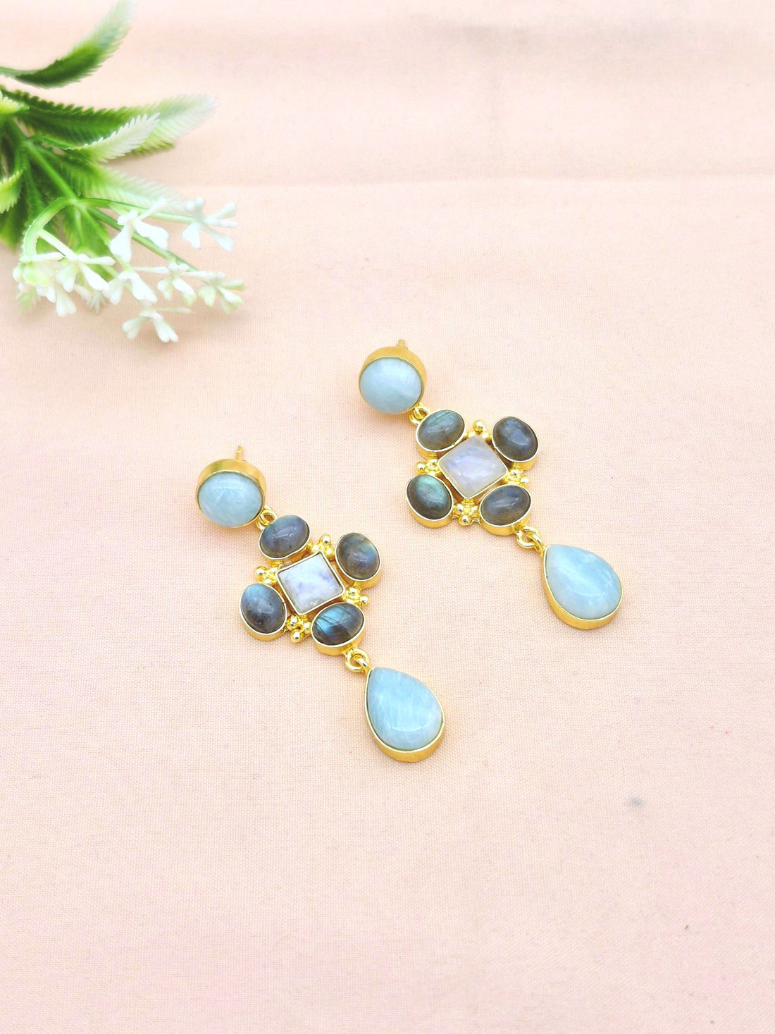 Stunning Gold Plated Dangle Earrings – Semi Precious Stone Jewelry