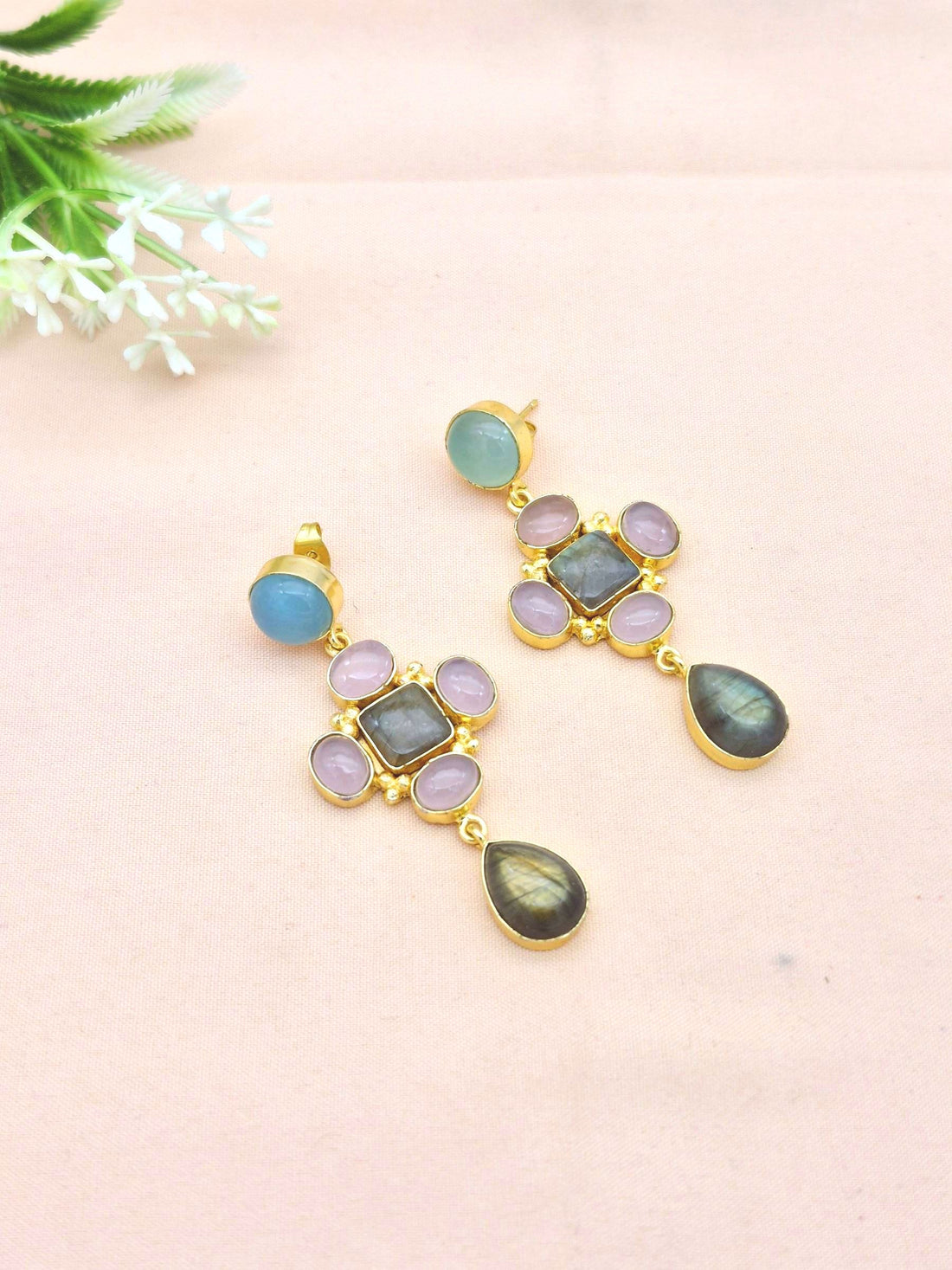 Stunning Gold Plated Dangle Earrings – Semi Precious Stone Jewelry