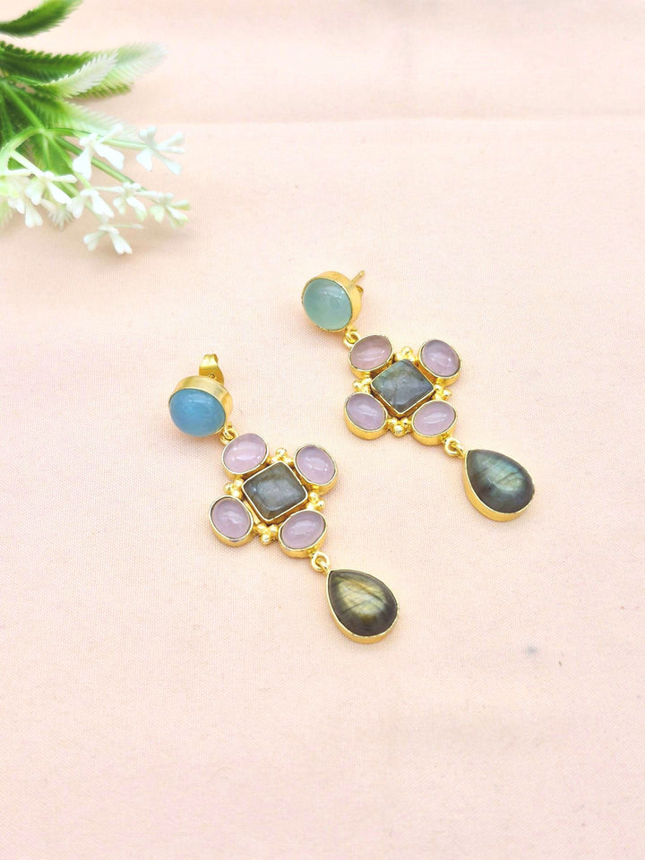Stunning Gold Plated Dangle Earrings – Semi Precious Stone Jewelry