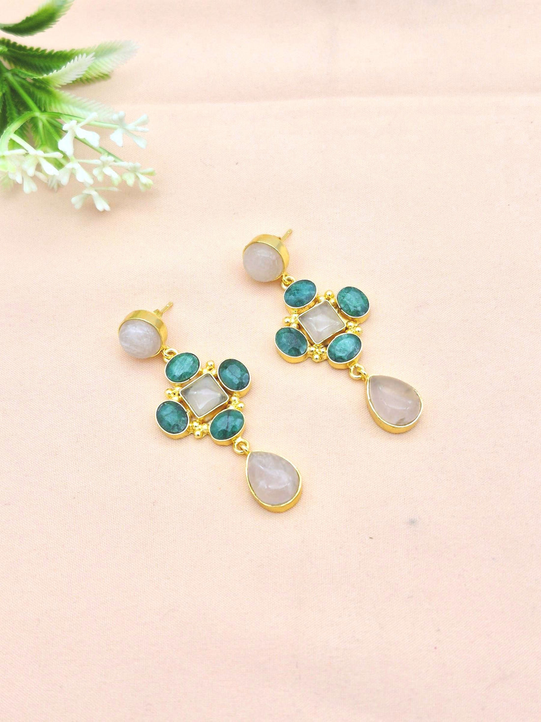 Stunning Gold Plated Dangle Earrings – Semi Precious Stone Jewelry