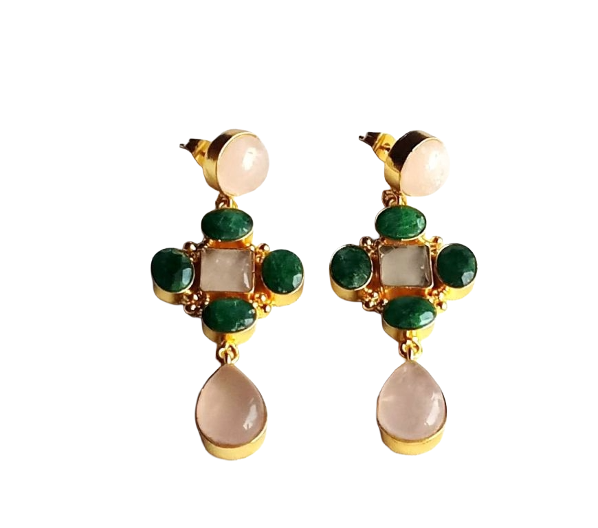 Stunning Gold Plated Dangle Earrings – Semi Precious Stone Jewelry
