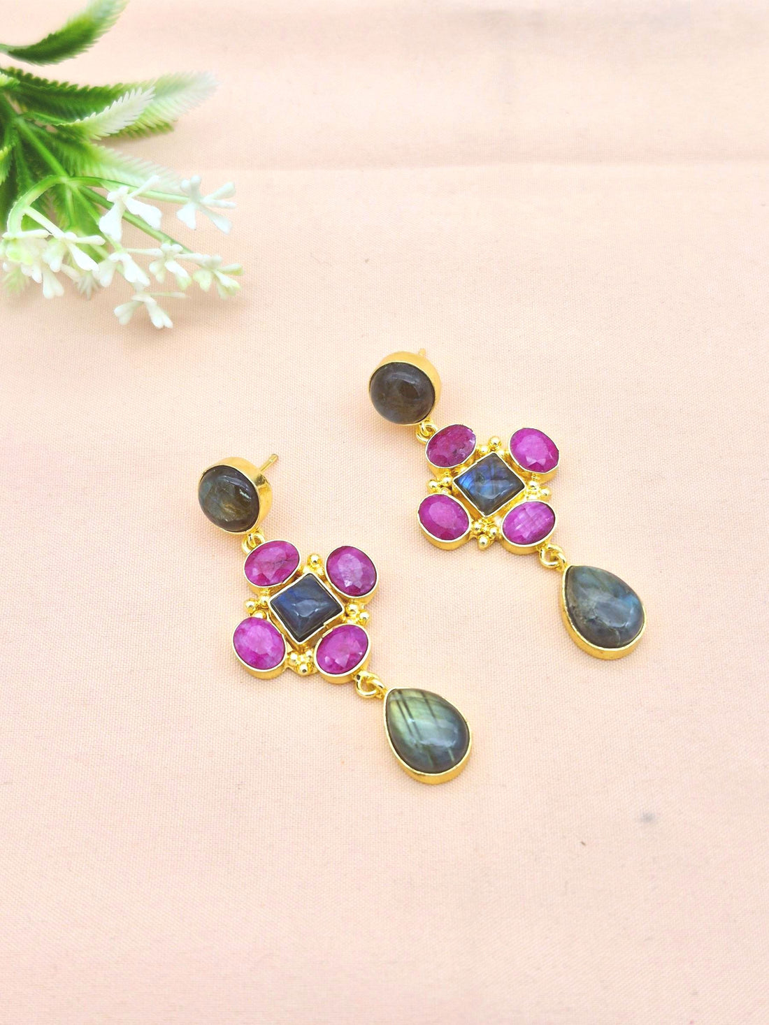 Stunning Gold Plated Dangle Earrings – Semi Precious Stone Jewelry