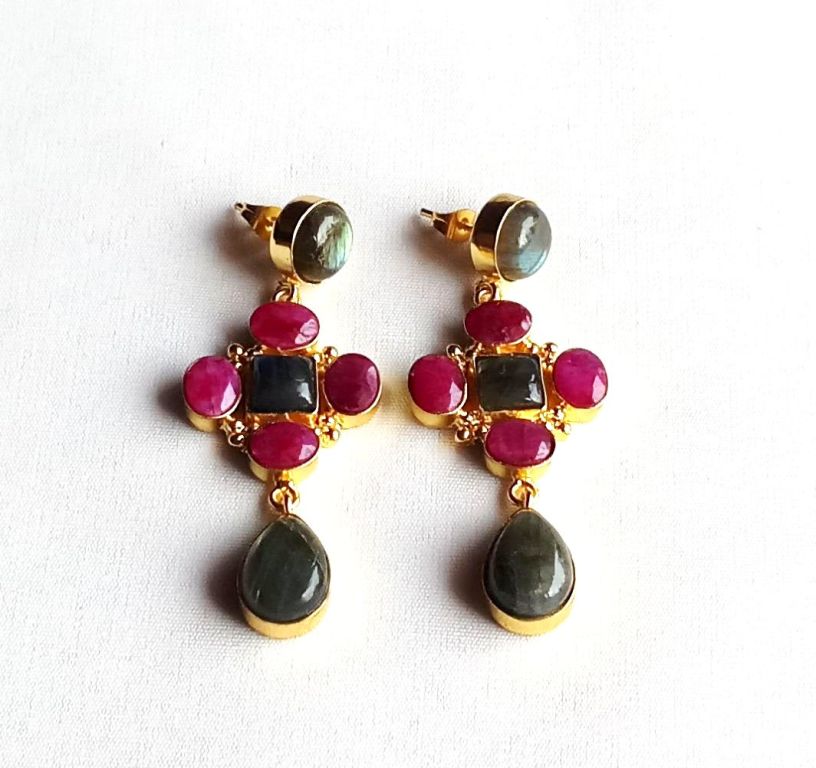 Stunning Gold Plated Dangle Earrings – Semi Precious Stone Jewelry