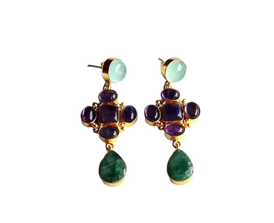 Stunning Gold Plated Dangle Earrings – Semi Precious Stone Jewelry