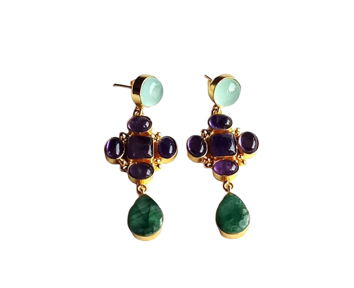 Stunning Gold Plated Dangle Earrings – Semi Precious Stone Jewelry