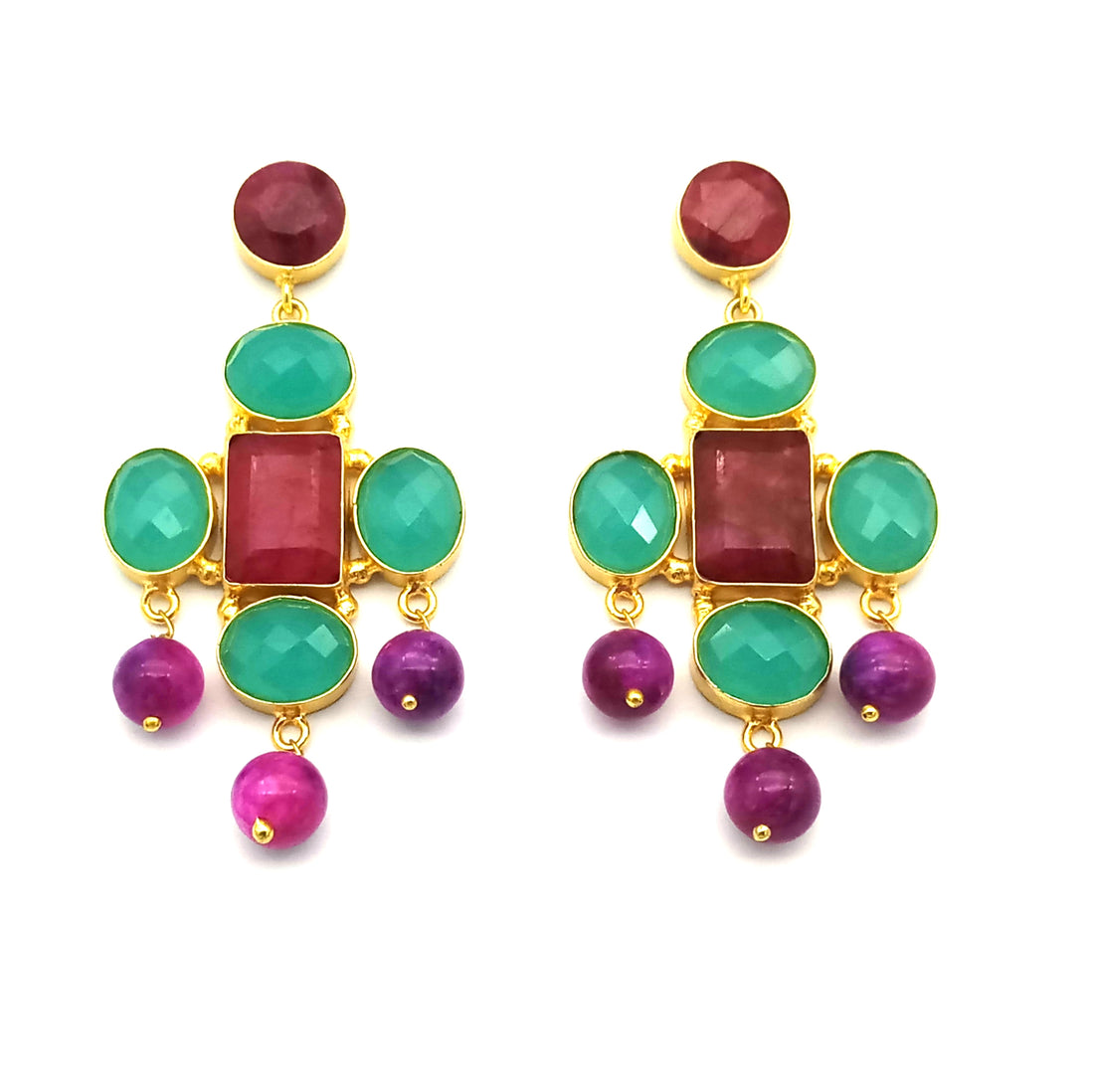 Awesome Gold Plated Dangle Earrings – Semi Precious Stone Jewelry